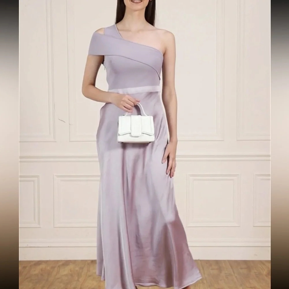 Ted Baker Lilac Asymmetric knit bodice Dress With Satin Silk Women Sz: 1